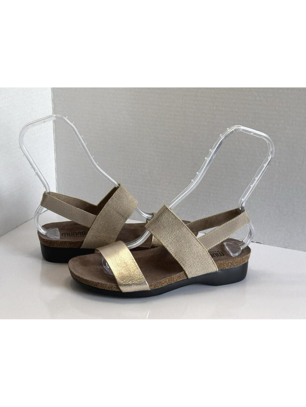 Munro American Pisces Sandals Women's 9 Wide Gold Beige Leather Slingback Cork